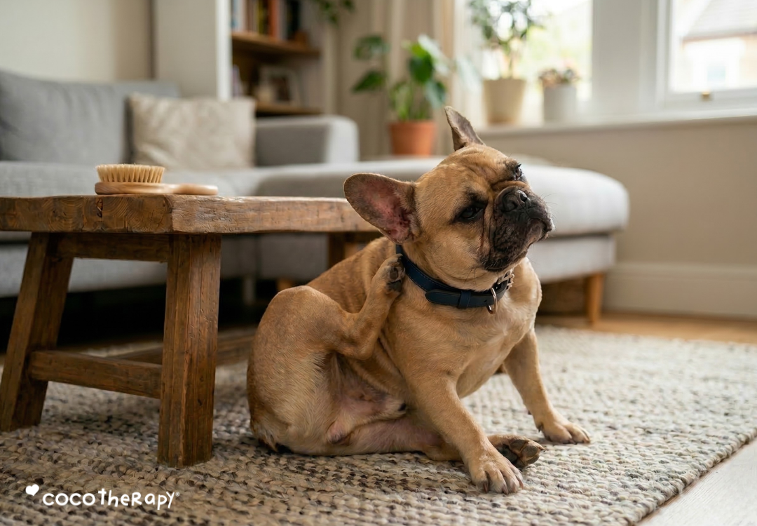 French Bulldog scratching ears. How coconut oil can help yeast infections.
