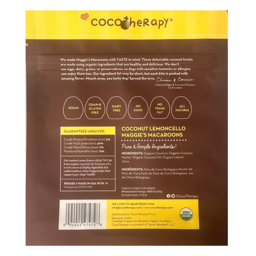 Maggie's Macaroons Coconut Lemoncello - Organic Coconut Treat for dogs