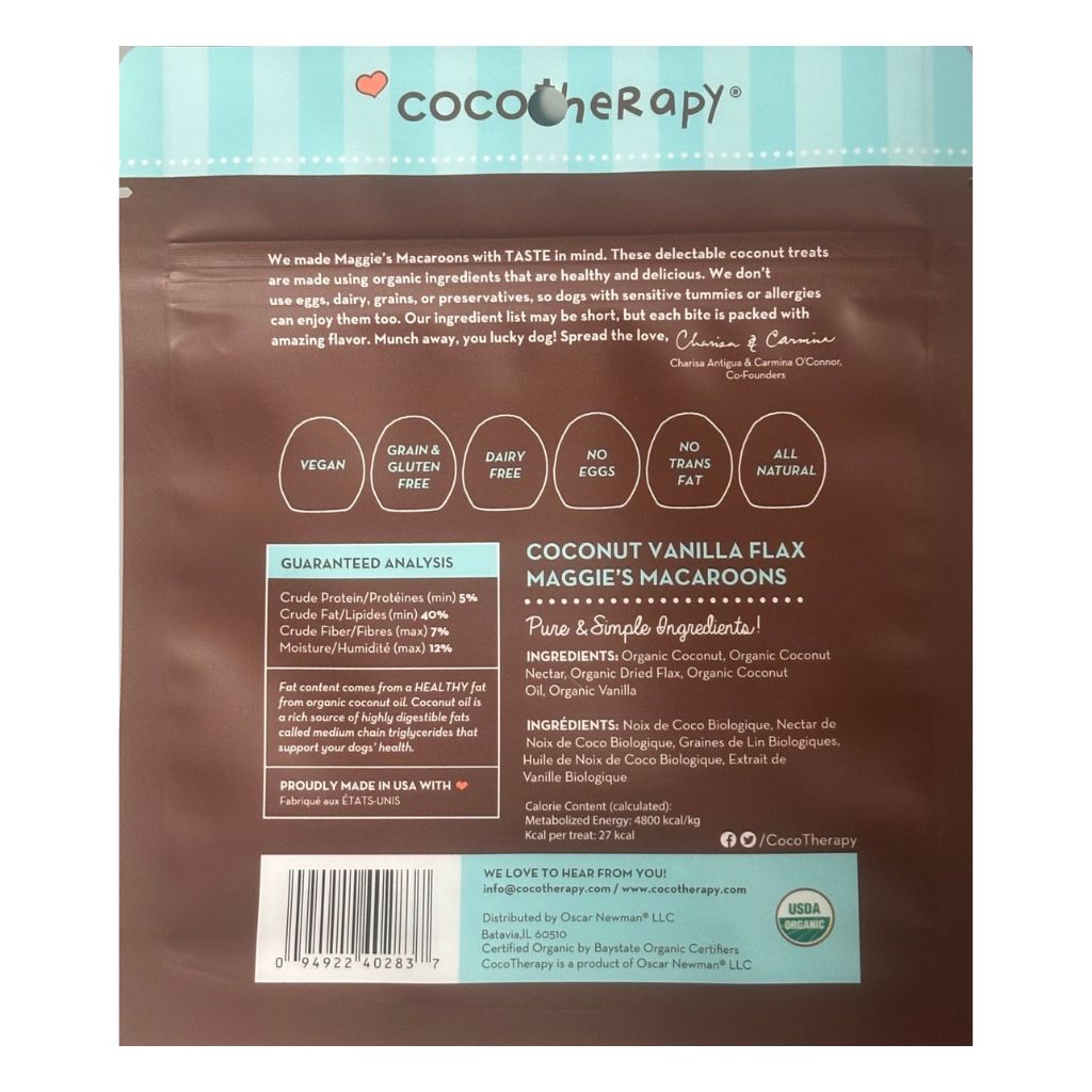 Maggie's Macaroons Coconut Vanilla Flax - Organic Coconut Treat for dogs