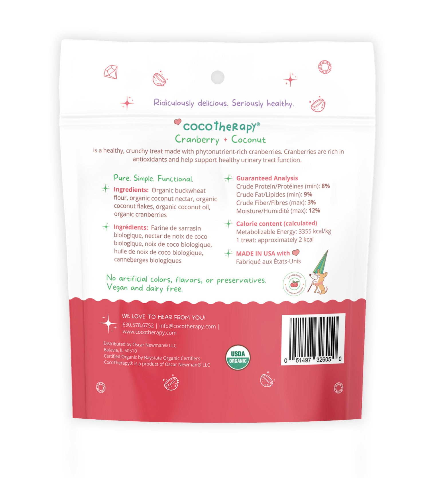 Coco-Gems Training Treats Cranberry + Coconut - Organic Training Treat for dogs