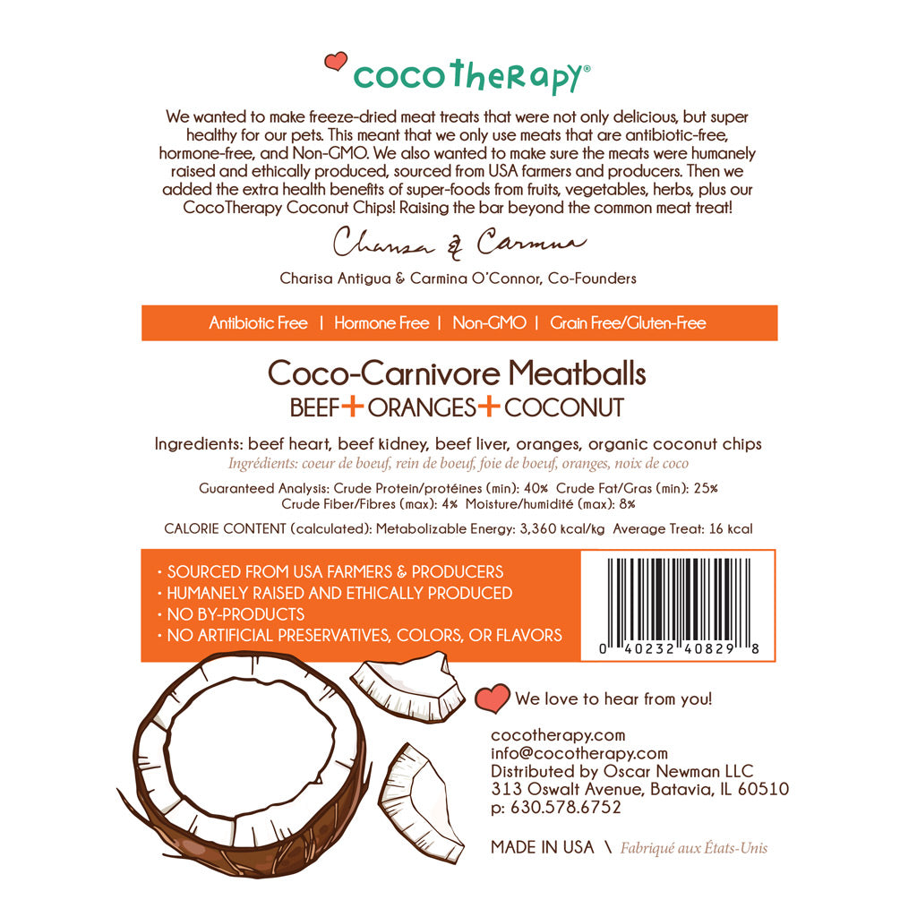 Coco-Carnivore Meatballs Triple Treat - Beef + Chicken + Turkey Combo - Raw Meat Treat for dogs and cats