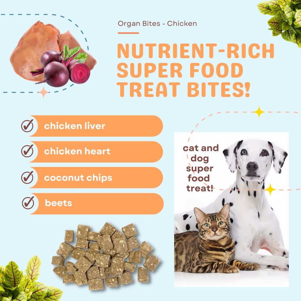 Organ Bites! Chicken Organs + Beets + Coconut - Raw Organ Meat Treat for dogs and cats