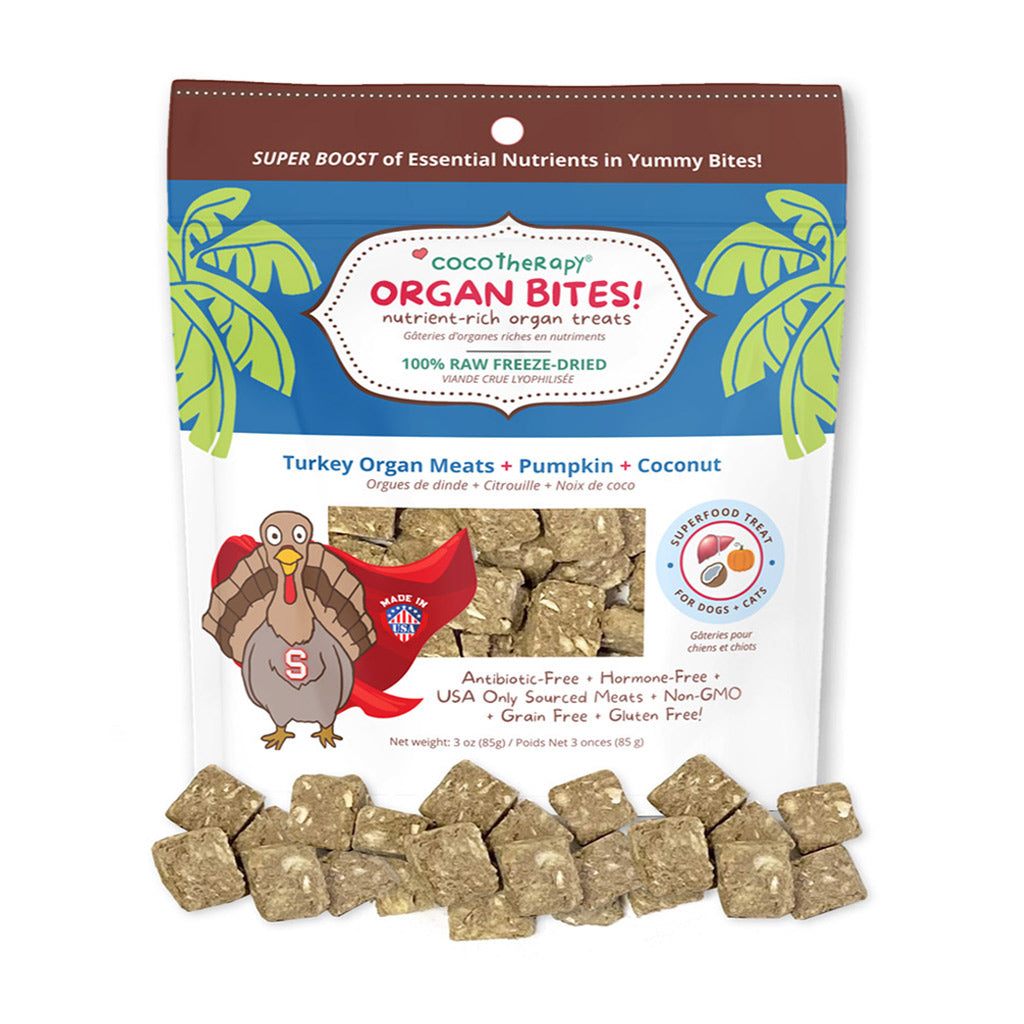 Organ Bites! Triple Treat Combo - Chicken + Pork + Turkey - Raw Organ Meat Treat for dogs and cats