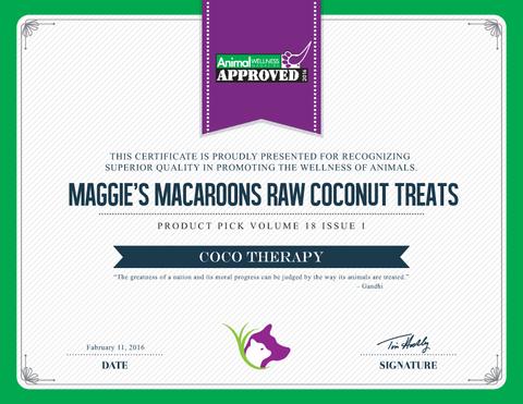 Maggie’s Macaroons Awarded Animal Wellness Magazine’s Seal of Approval