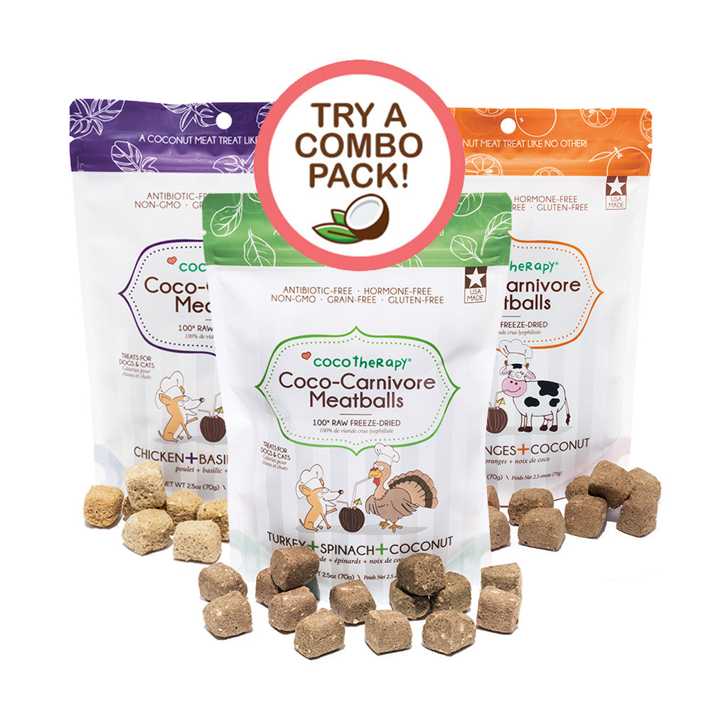 Coco-Carnivore Meatballs Triple Treat - Beef + Chicken + Turkey Combo - Raw Meat Treat for dogs and cats