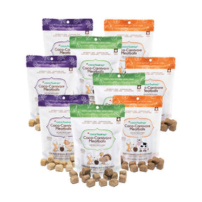 Coco-Carnivore Meatballs Triple Treat - Beef + Chicken + Turkey Combo - Raw Meat Treat for dogs and cats