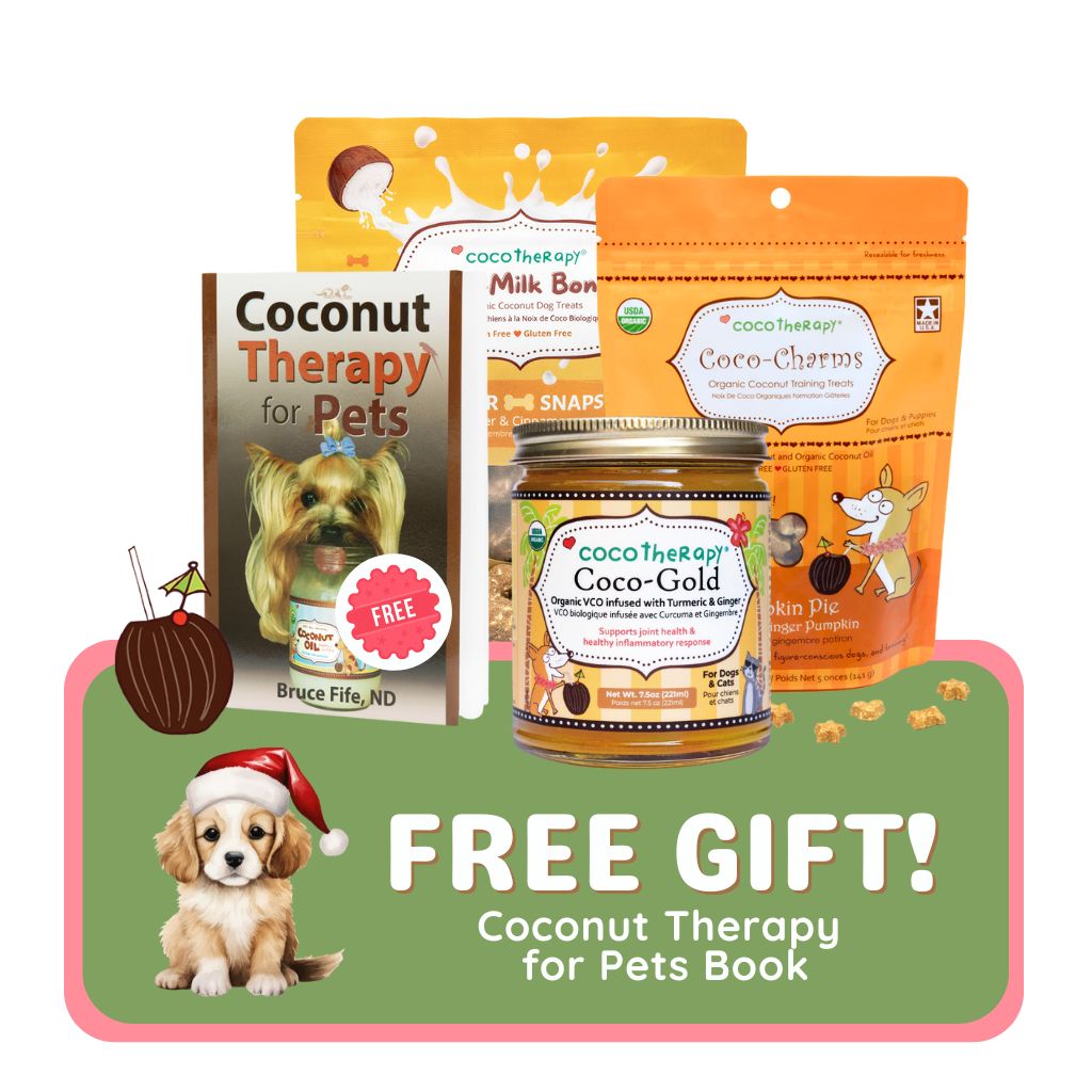 Golden Seniors Gift Pack -  Coco-Gold + Coco-Milk Bones Ginger + Coco-Charms Pumpkin Pie + FREE Coconut Therapy for Pets Book ( $15.95 Value )