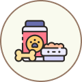 Bone beside a food bowl and protein jar