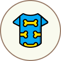 Blue dog T-shirt with a yellow bone pattern
