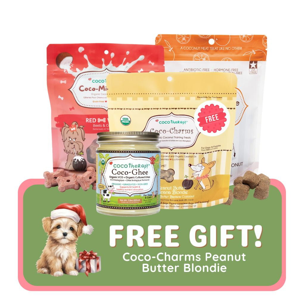 Spoiled Doggie Gift Pack -  Coco-Ghee + Coco-Carnivore Beef Meatballs + Coco-Milk Bones Red Velvet + FREE Coco-Charms Peanut Butter Banana ( $13.10 Value )