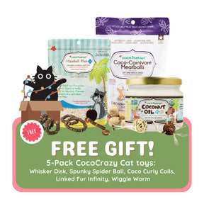 Spoiled Kitty Gift Pack - Coco-Carnivore Chicken Meatballs + Hairball Plus + 8 oz. Virgin Coconut Oil + FREE 5pk of Cat Toys ( $14.00 Value )
