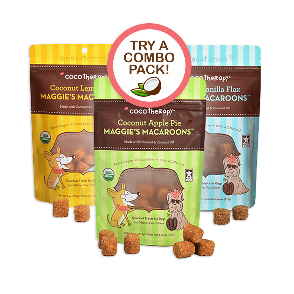 Maggie's Macaroons Triple Treat - Vanilla + Apple + Lemoncello - Organic Coconut Treat for dogs