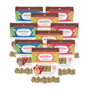 Organ Bites! Triple Treat Combo - Chicken + Pork + Turkey - Raw Organ Meat Treat for dogs and cats