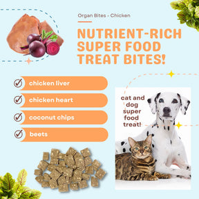 Organ Bites! Triple Treat Combo - Chicken + Pork + Turkey - Raw Organ Meat Treat for dogs and cats