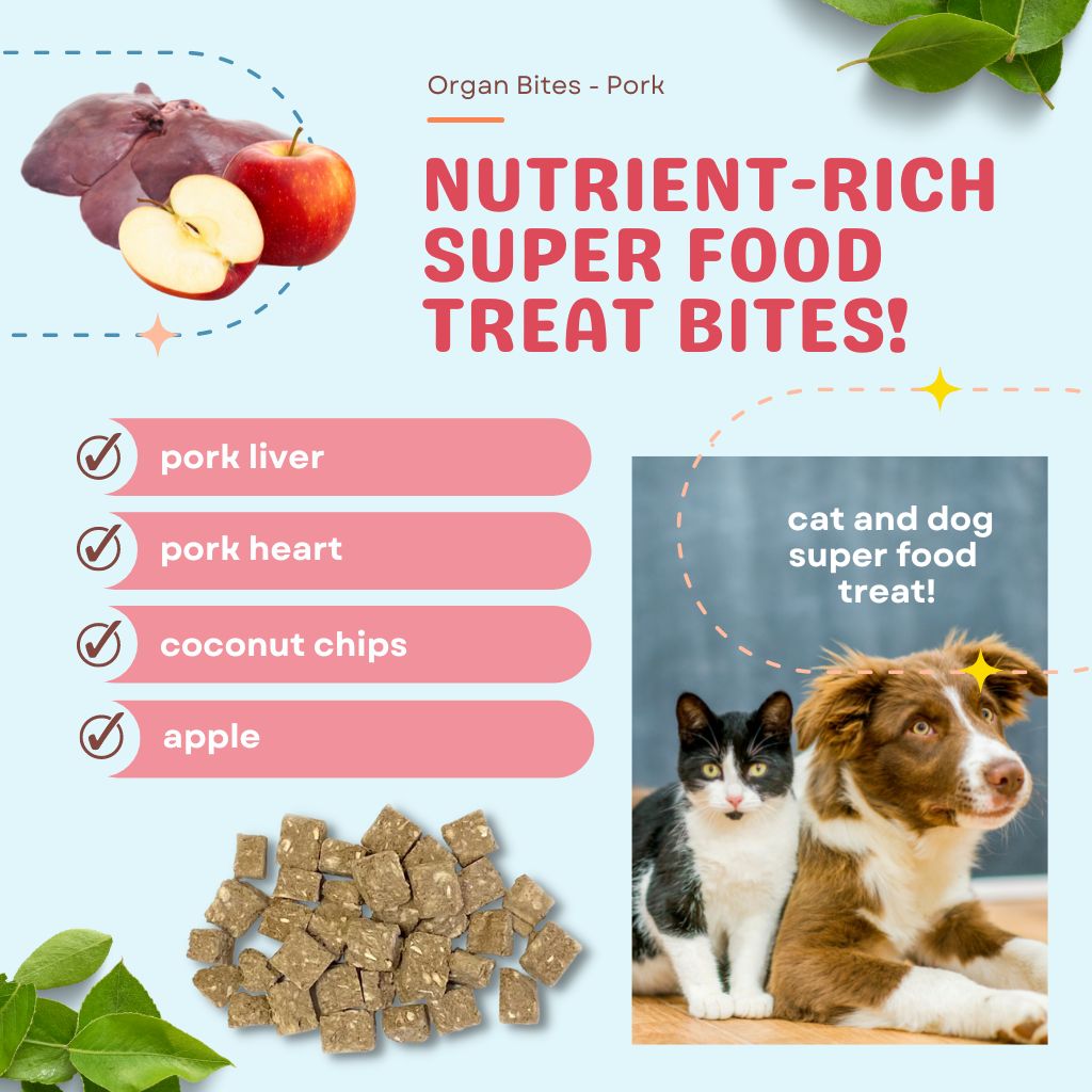 Organ Bites! Triple Treat Combo - Chicken + Pork + Turkey - Raw Organ Meat Treat for dogs and cats