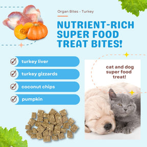 Organ Bites! Triple Treat Combo - Chicken + Pork + Turkey - Raw Organ Meat Treat for dogs and cats